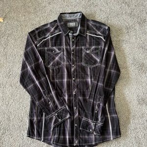 BKE Black and Purple Plaid Casual Button Down Shirt